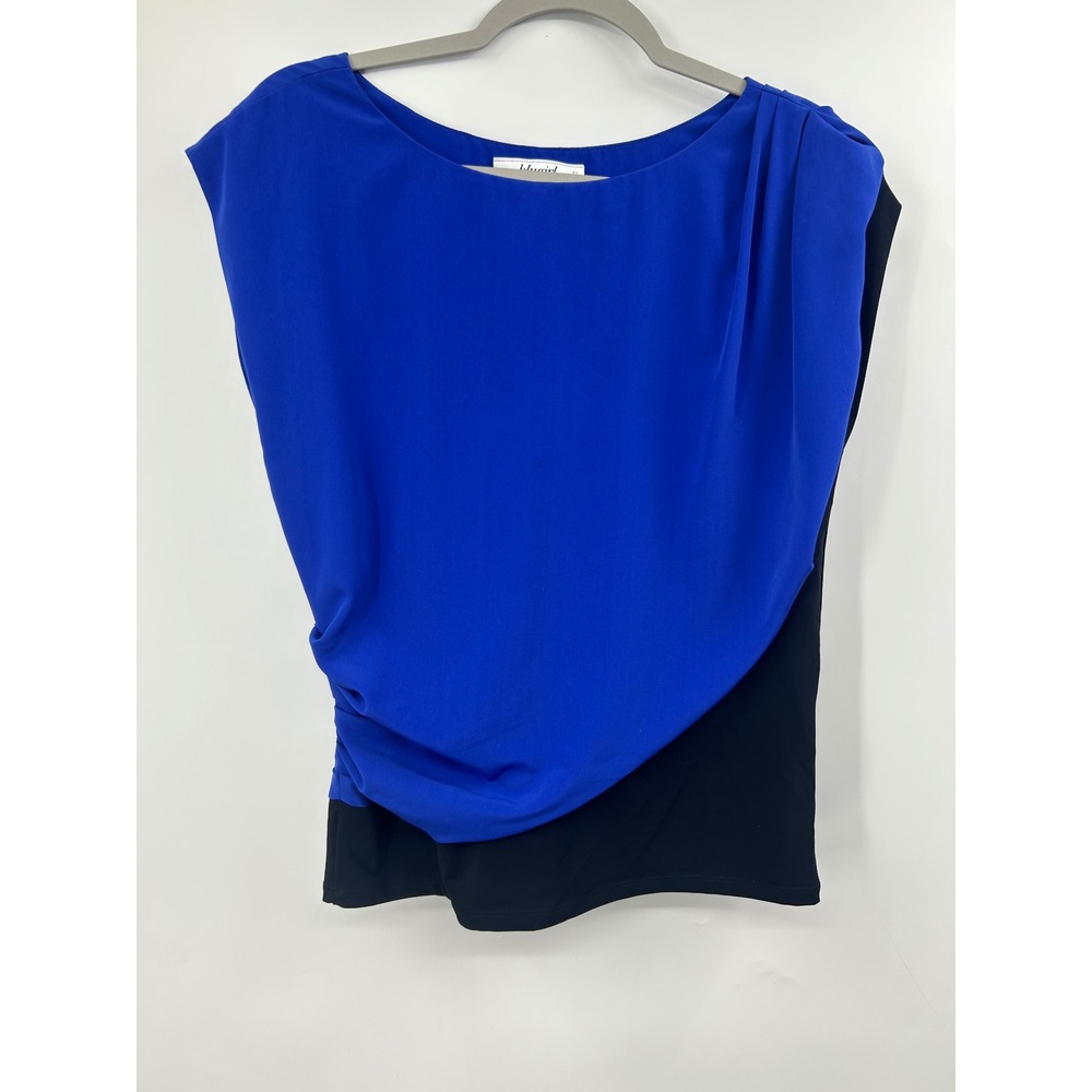 Blugirl Blumarine Blue Black Draped Colorblock Sleeveless Top Made in Italy I42